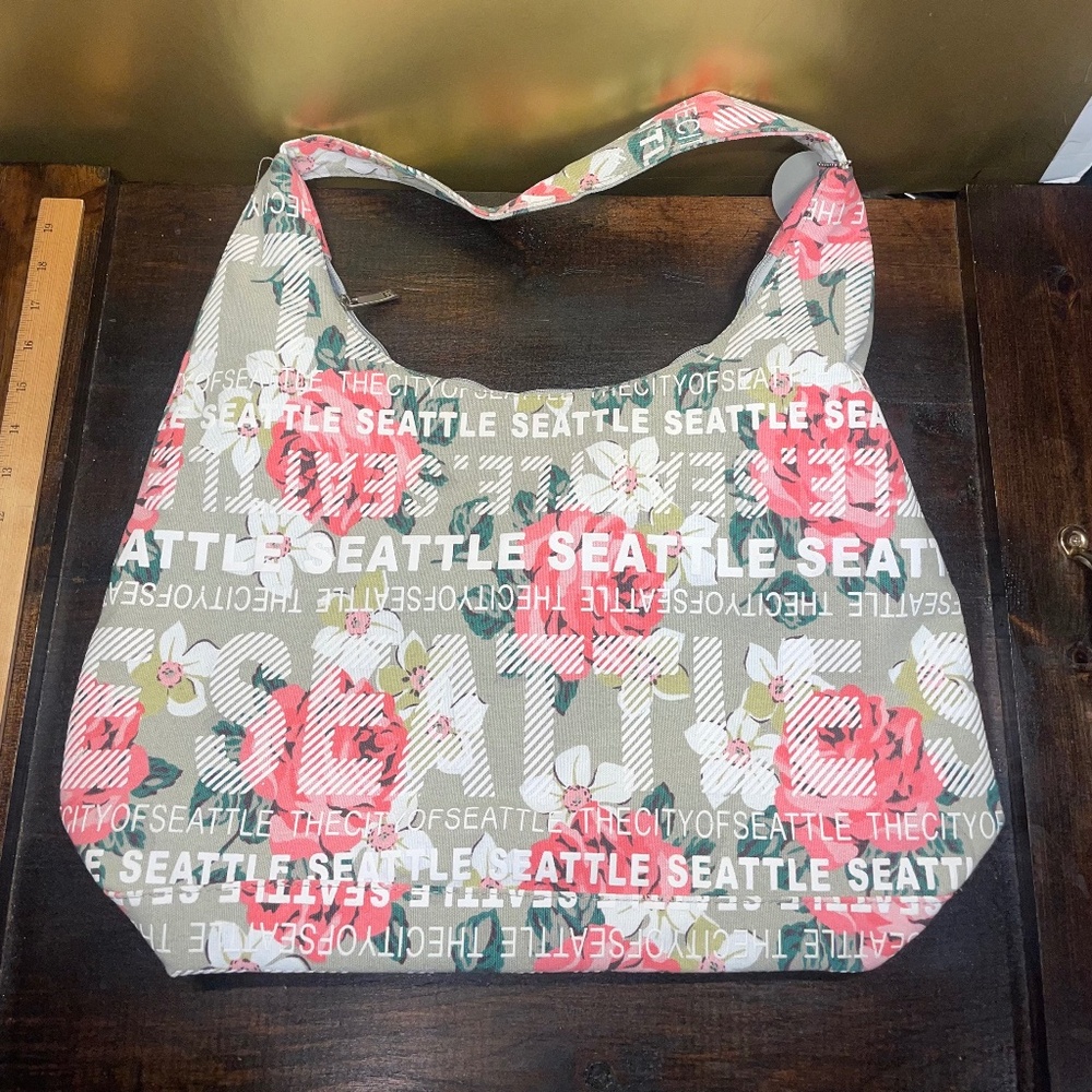 Robin Ruth The City‎ Of Seattle Canvas Hobo Tote Shoulder Handbag Floral Zip
